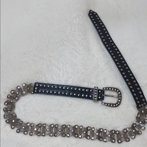 Bling and Leather Black Belt